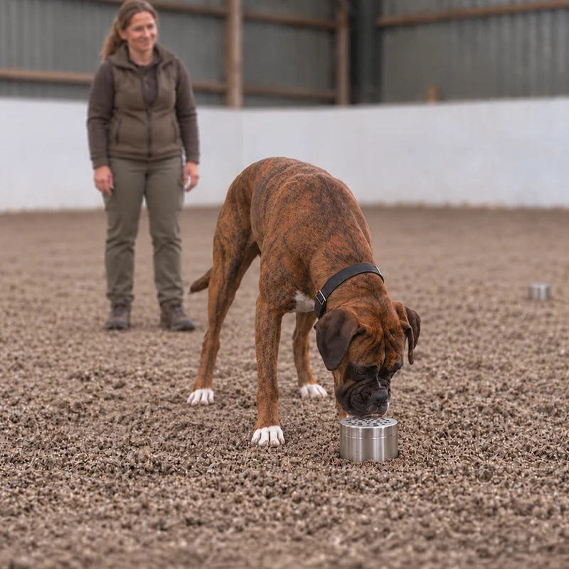 dog doing scent detection training