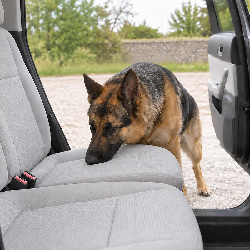 dog doing scent detection training
