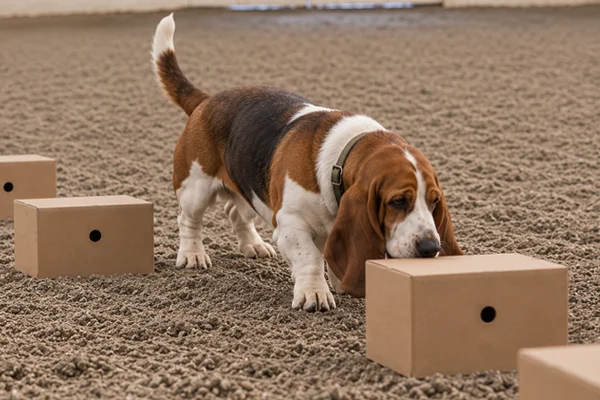 dog doing scent detection training